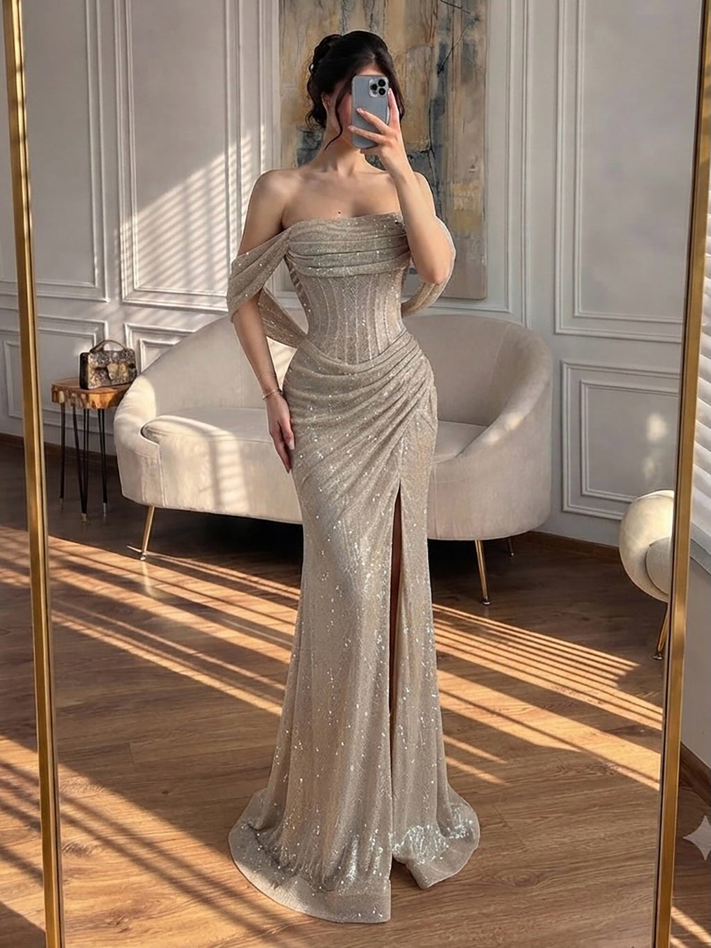 Luxury Green Off Shoulder Corset Mermaid Evening Dress CLA73410C