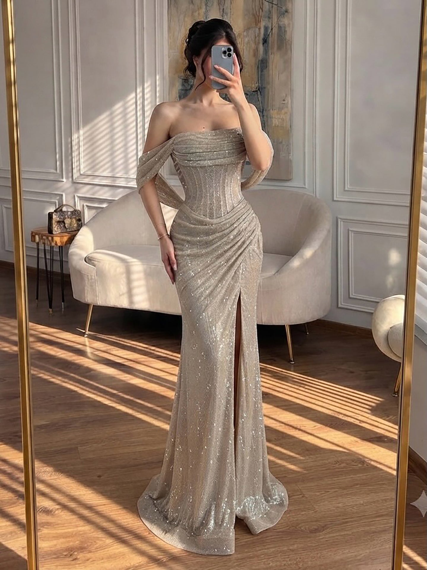 Luxury Green Off Shoulder Corset Mermaid Evening Dress CLA73410C