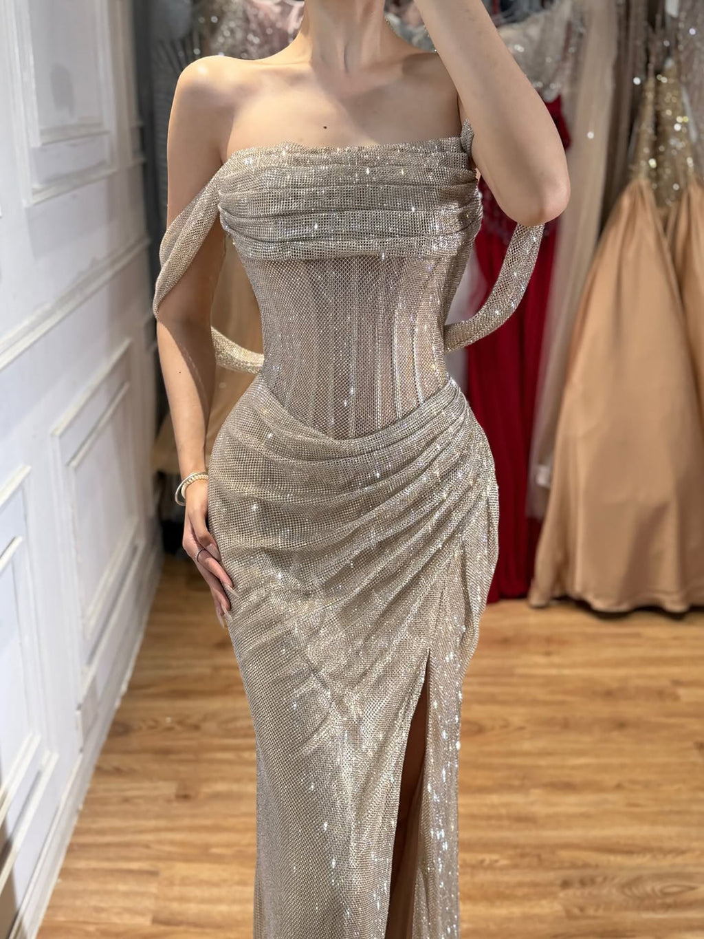 Luxury Green Off Shoulder Corset Mermaid Evening Dress CLA73410C