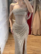 Luxury Green Off Shoulder Corset Mermaid Evening Dress CLA73410C