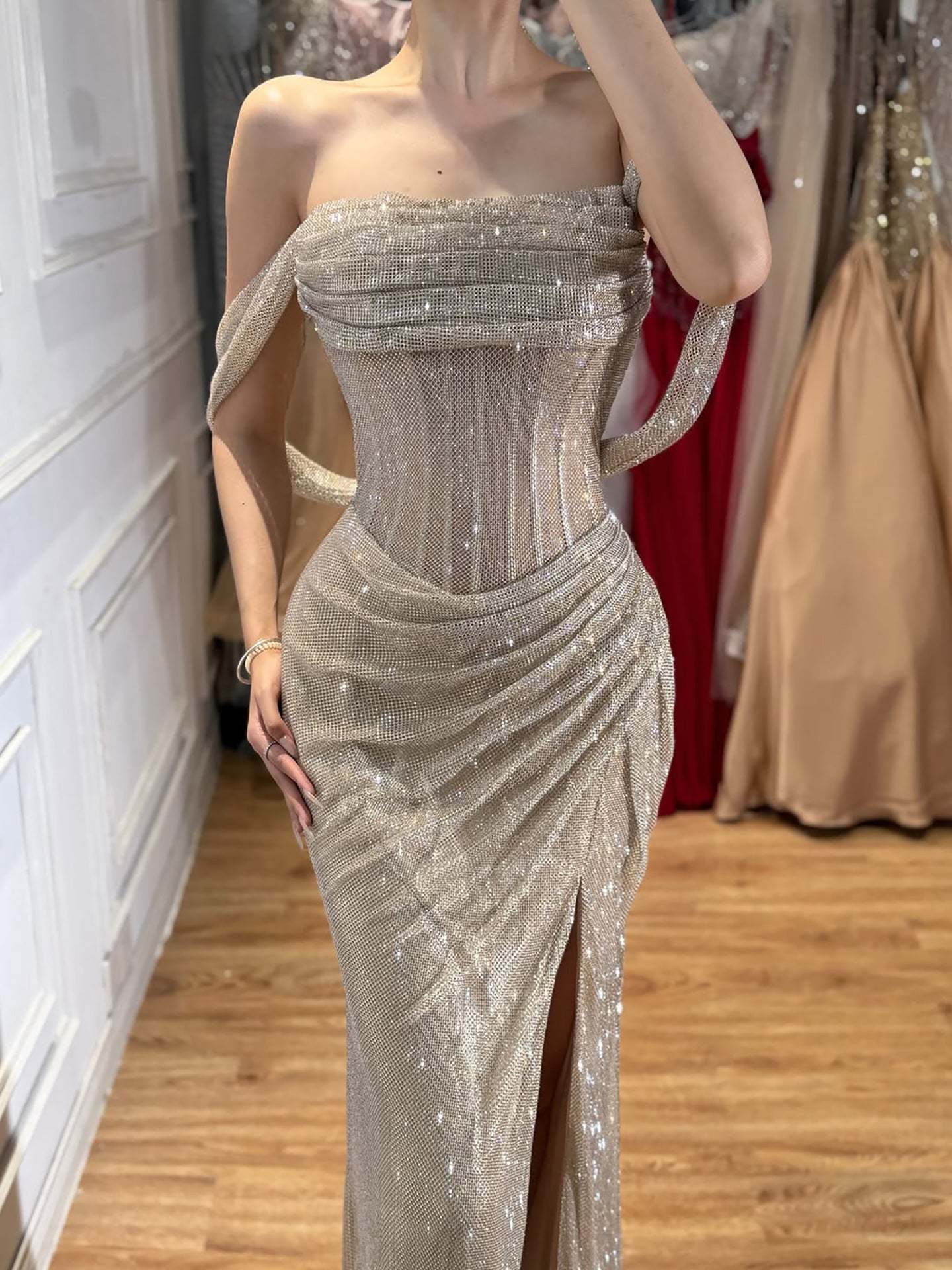 Luxury Green Off Shoulder Corset Mermaid Evening Dress CLA73410C