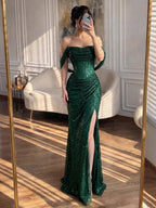 Luxury Green Off Shoulder Corset Mermaid Evening Dress CLA73410C