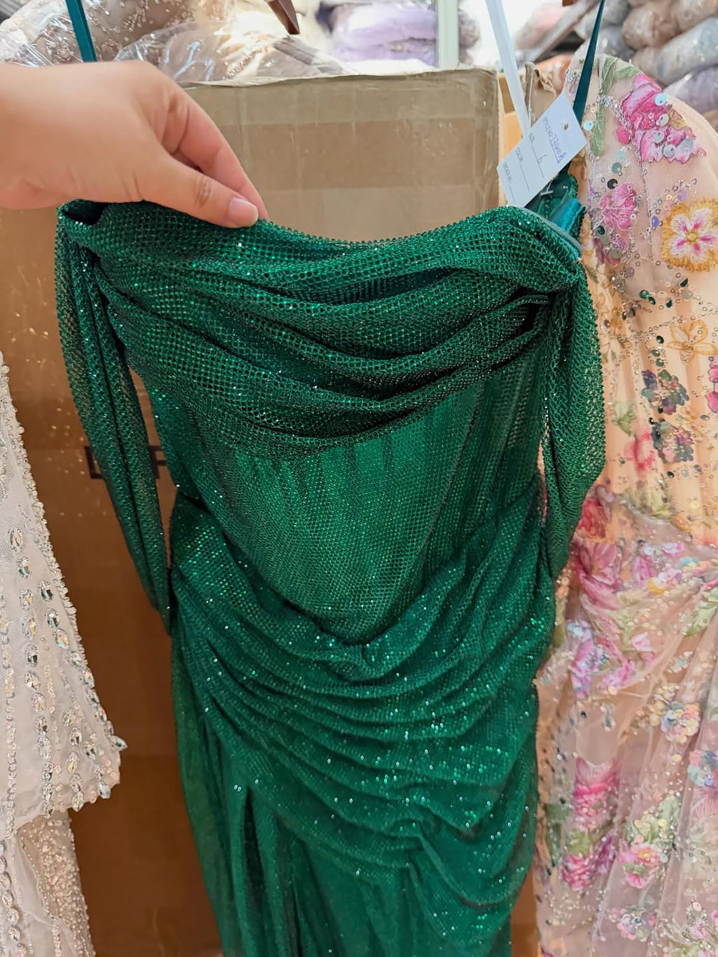 Luxury Green Off Shoulder Corset Mermaid Evening Dress CLA73410C