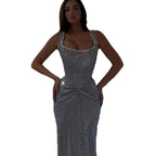 Luxury Silver Crystal Beaded Mermaid Evening Dress CLA73410D