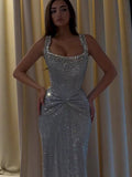 Luxury Silver Crystal Beaded Mermaid Evening Dress CLA73410D
