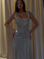Luxury Silver Crystal Beaded Mermaid Evening Dress CLA73410D