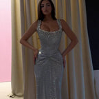 Luxury Silver Crystal Beaded Mermaid Evening Dress CLA73410D