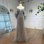 Serene Hill Beaded Gray Diamond Evening Dress With Cape LA73411