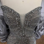 Serene Hill Beaded Gray Diamond Evening Dress With Cape LA73411