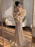 Serene Hill Beaded Gray Diamond Evening Dress With Cape LA73411