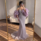 Serene Hill Beaded Gray Diamond Evening Dress With Cape LA73411