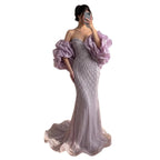 Serene Hill Beaded Gray Diamond Evening Dress With Cape LA73411