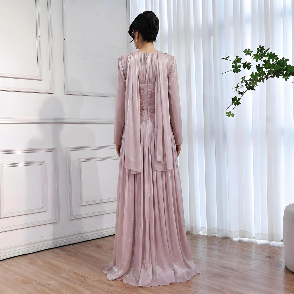 Modest Beige Corset Long Evening Dress With Cape CLA73418