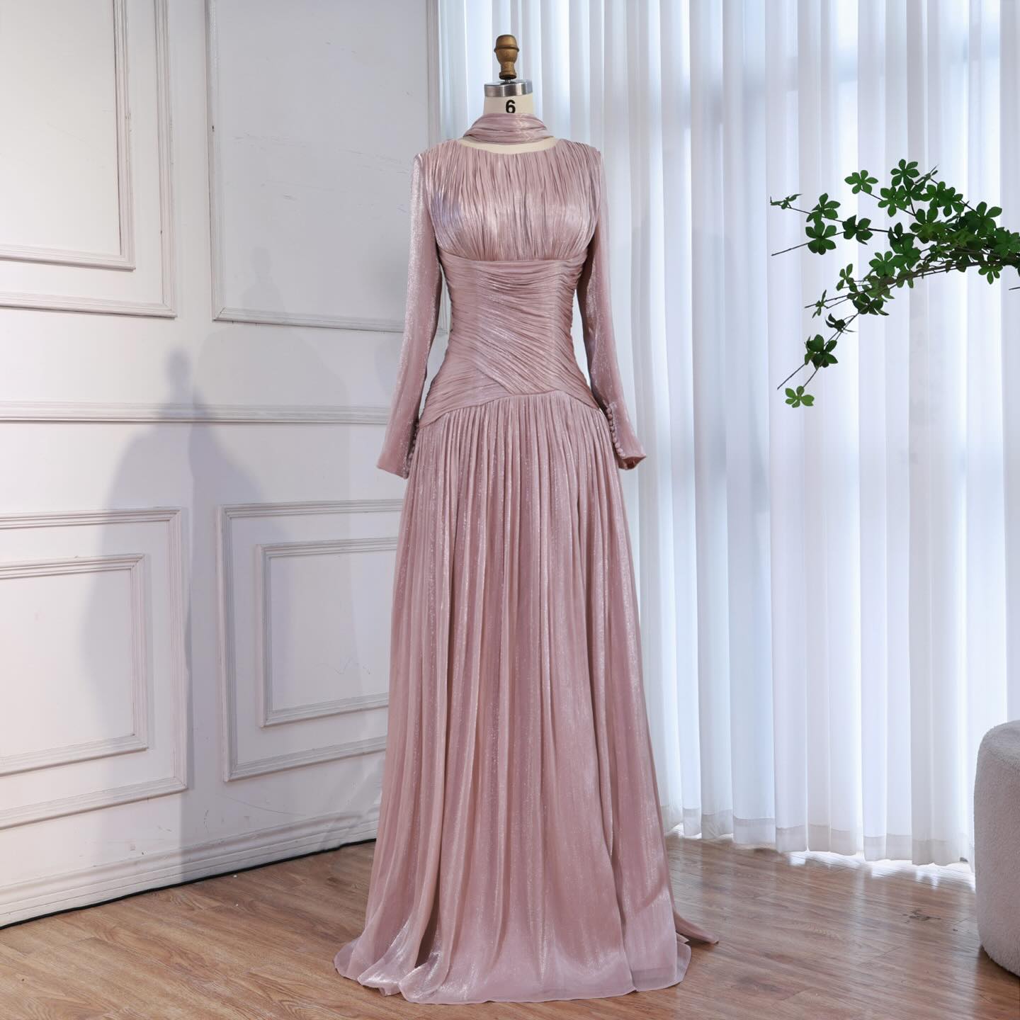 Modest Beige Corset Long Evening Dress With Cape CLA73418