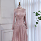 Modest Beige Corset Long Evening Dress With Cape CLA73418