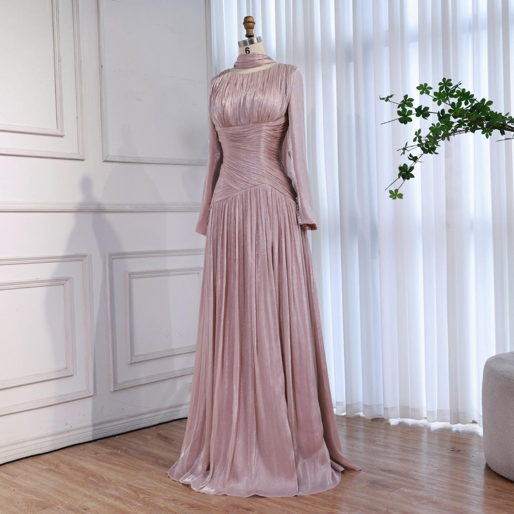 Modest Beige Corset Long Evening Dress With Cape CLA73418