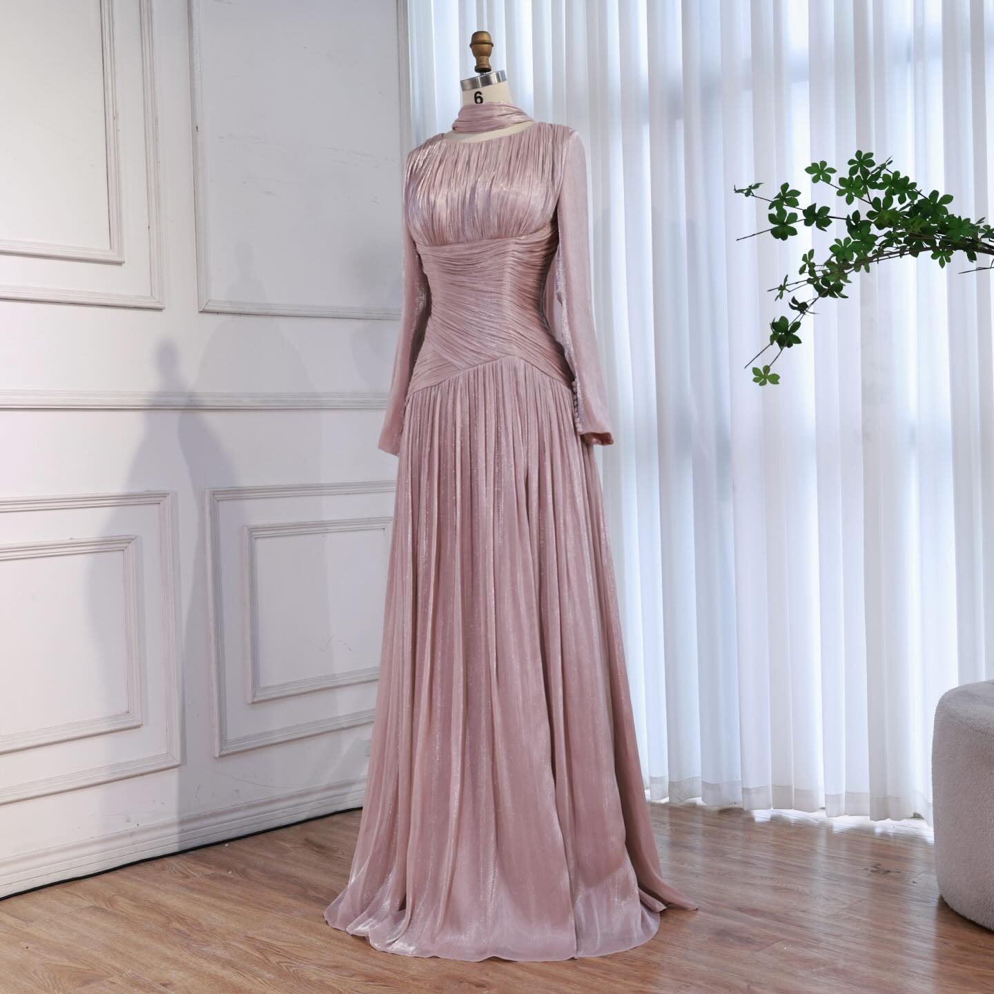 Modest Beige Corset Long Evening Dress With Cape CLA73418
