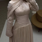 Modest Beige Corset Long Evening Dress With Cape CLA73418