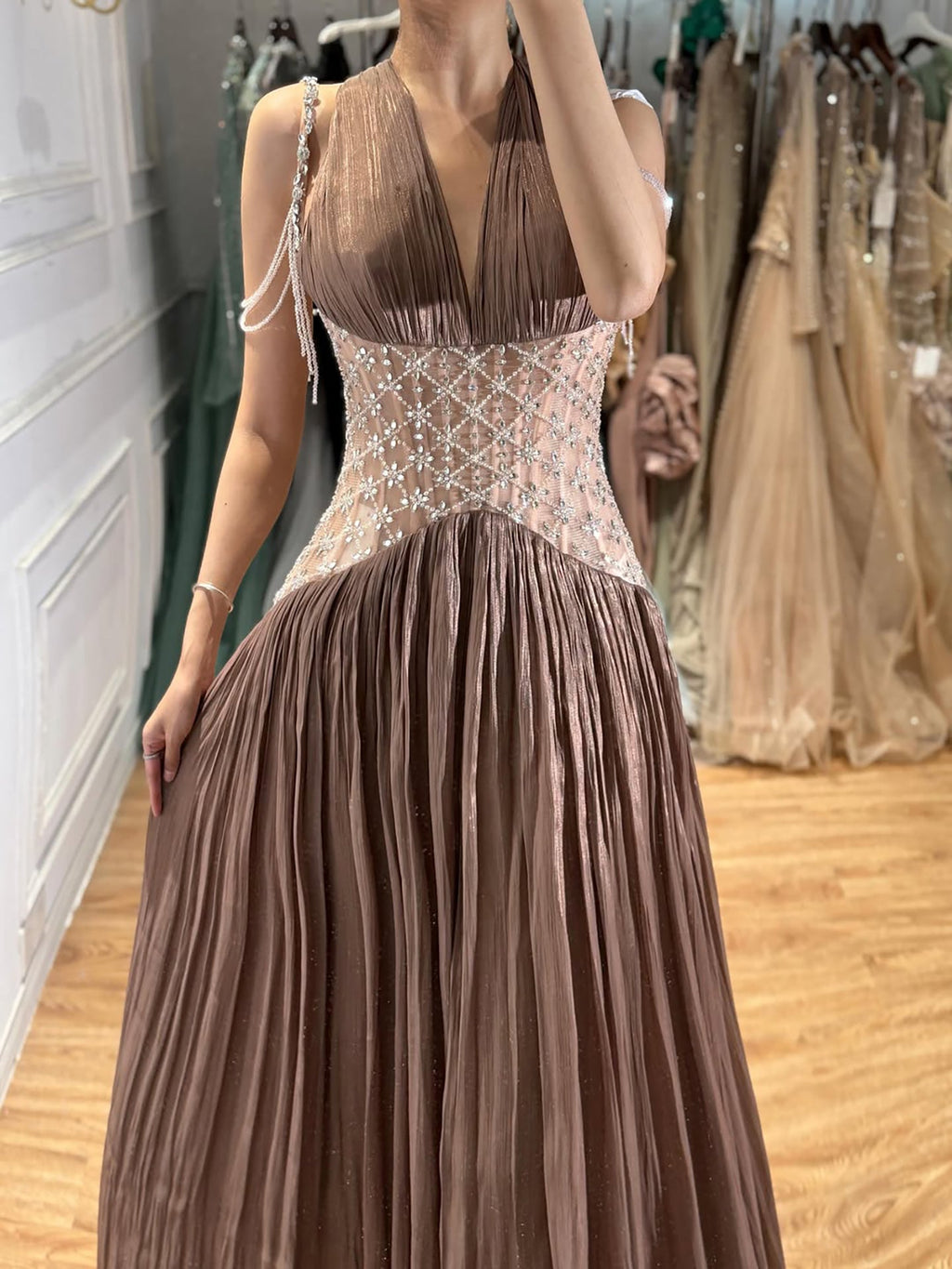 Turquoise Beaded A-Line Simple Style Evening Dress CLA73421