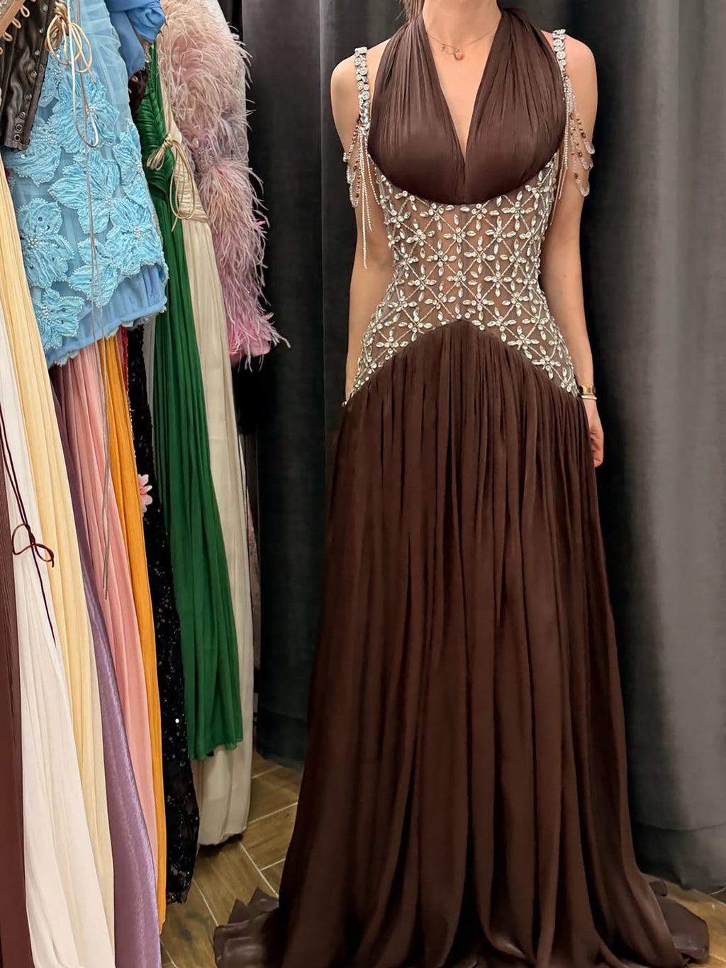 Turquoise Beaded A-Line Simple Style Evening Dress CLA73421