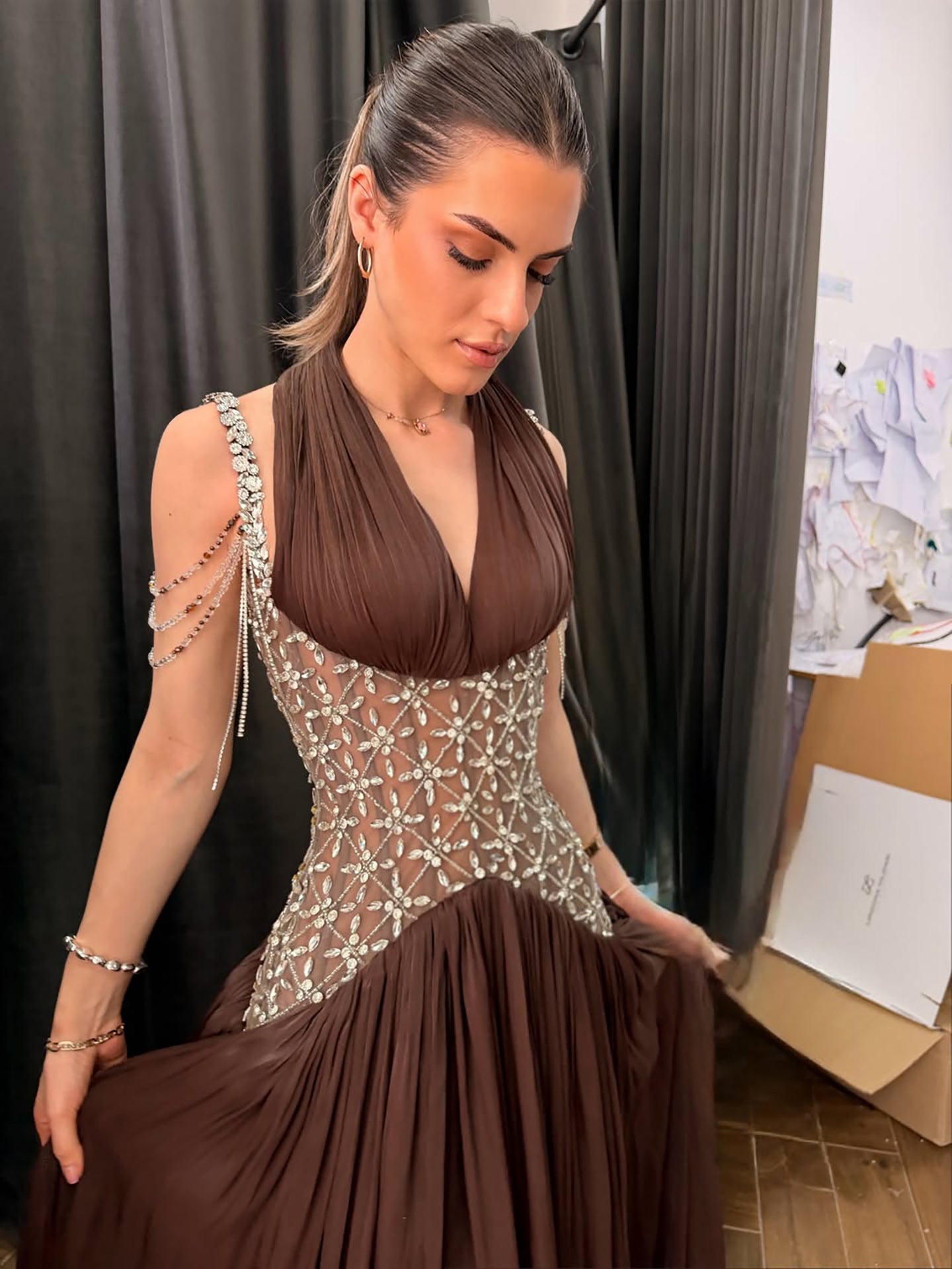 Turquoise Beaded A-Line Simple Style Evening Dress CLA73421