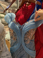 Luxury Blue Beaded Mermaid Evening Dress CLA73425A