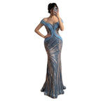 Luxury Blue Beaded Mermaid Evening Dress CLA73425A