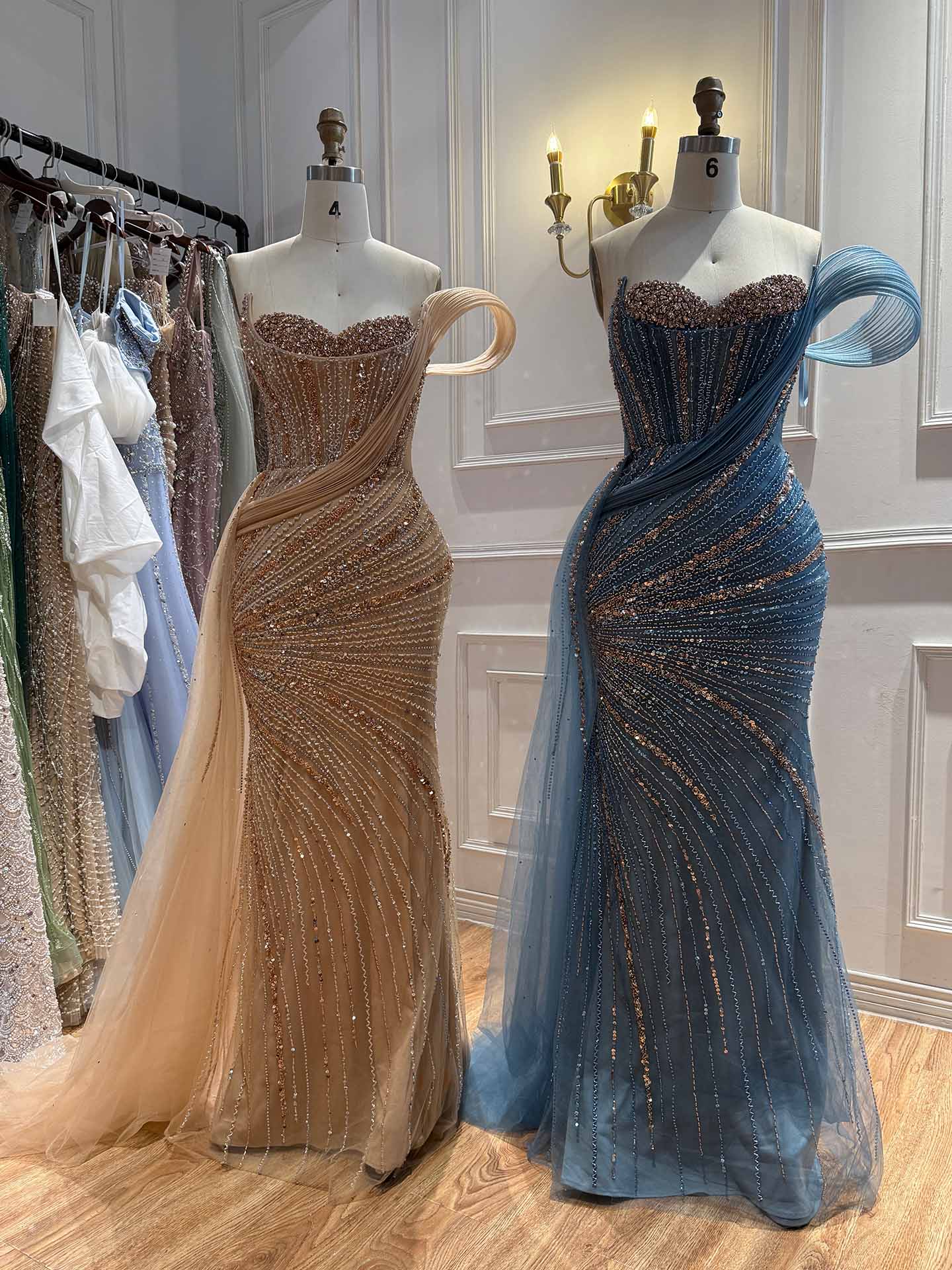 Luxury Nude Sequin Beaded Mermaid Dress With High Slit LA73425B