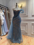 Luxury Nude Sequin Beaded Mermaid Dress With High Slit LA73425B