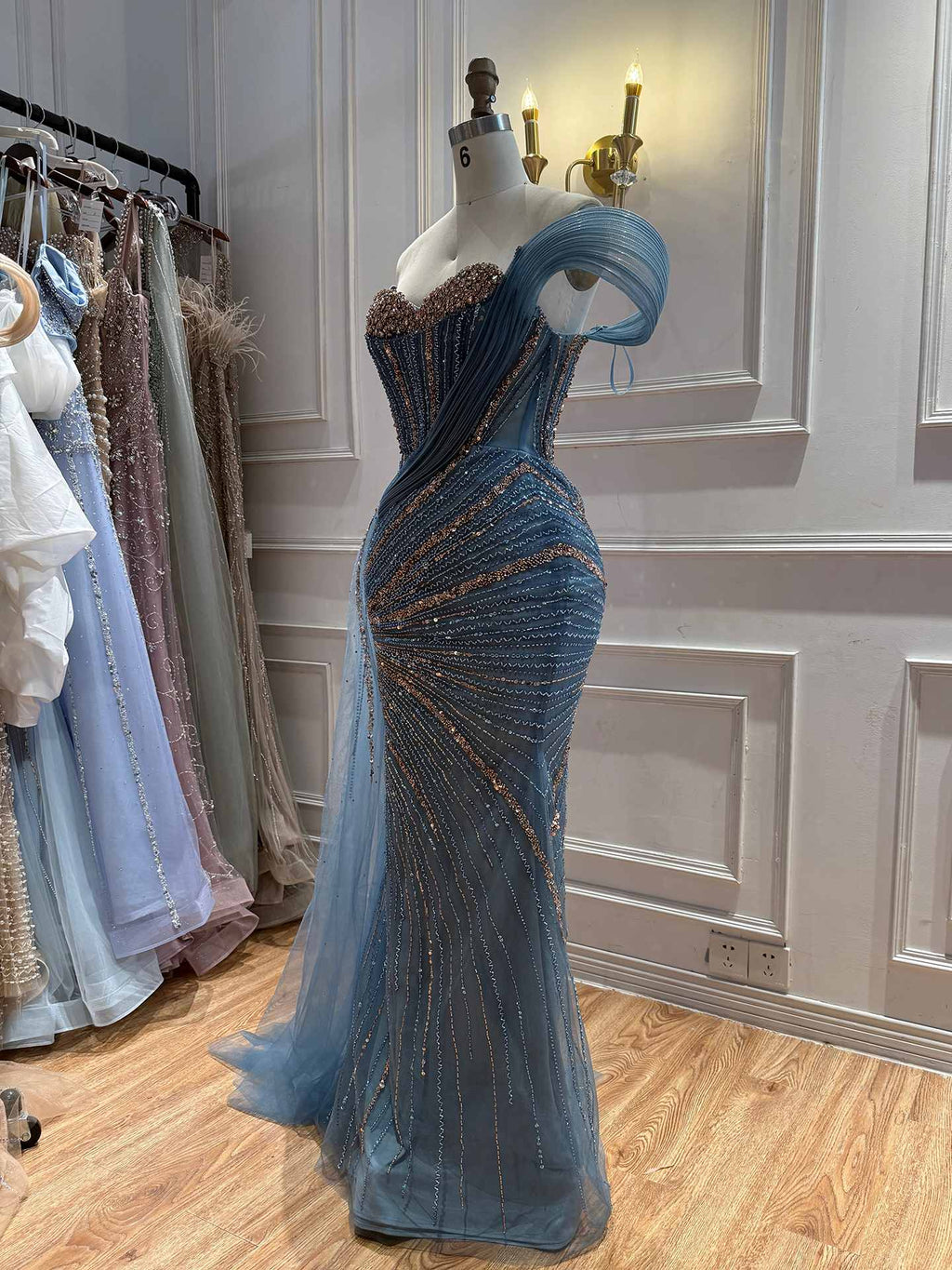 Luxury Nude Sequin Beaded Mermaid Dress With High Slit LA73425B