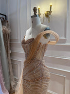 Luxury Nude Beaded Mermaid Evening Dress With Overskirt LA73425B