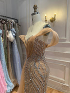 Luxury Nude Sequin Beaded Mermaid Dress With High Slit LA73425B