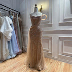 Luxury Nude Beaded Mermaid Evening Dress With Overskirt LA73425B