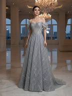 Serene Hill Luxury Grey Beaded A-Line Evening Dress LA73431A
