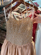 Dubai Luxury Gold Diamond Halter Evening Dress Ball Gown CLA73441