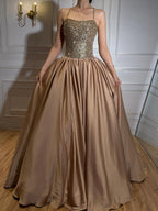 Dubai Luxury Gold Diamond Halter Evening Dress Ball Gown CLA73441