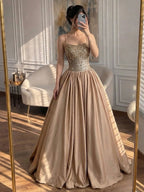 Dubai Luxury Gold Diamond Halter Evening Dress Ball Gown CLA73441
