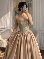 Dubai Luxury Gold Diamond Halter Evening Dress Ball Gown CLA73441