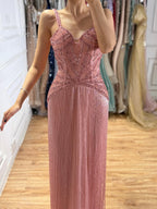 Arabic Luxury Beaded Tassels Mermaid Evening Dress Spaghetti Straps Women Party Gown CLA73446