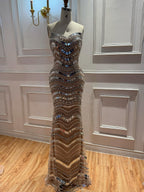 Kosovo Luxury Diamonds Full Beaded Mermaid Evening Dress Strapless Women Red Carpet Gown CLA73449