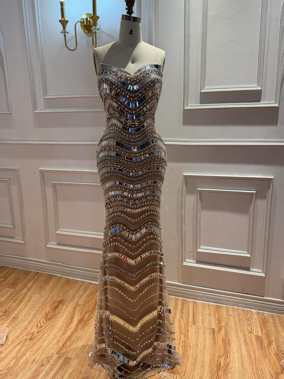 Kosovo Luxury Diamonds Full Beaded Mermaid Evening Dress Strapless Women Red Carpet Gown CLA73449