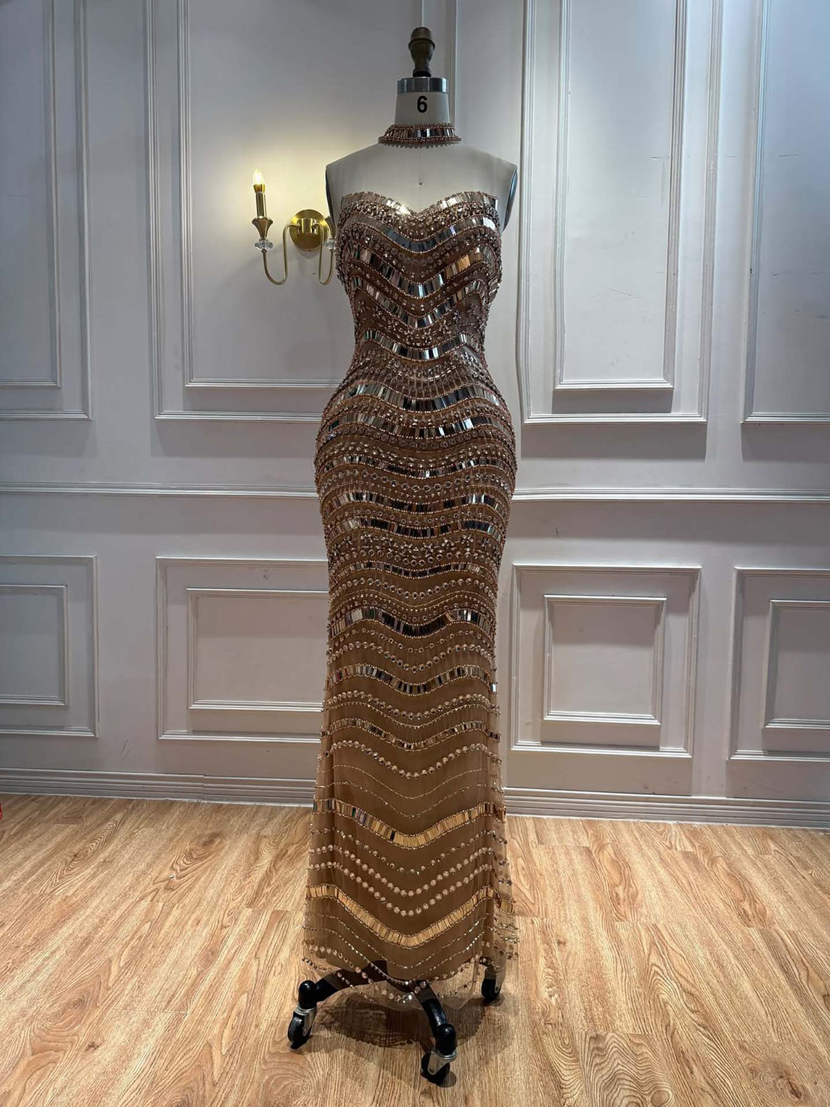 Kosovo Luxury Diamonds Full Beaded Mermaid Evening Dress Strapless Women Red Carpet Gown CLA73449