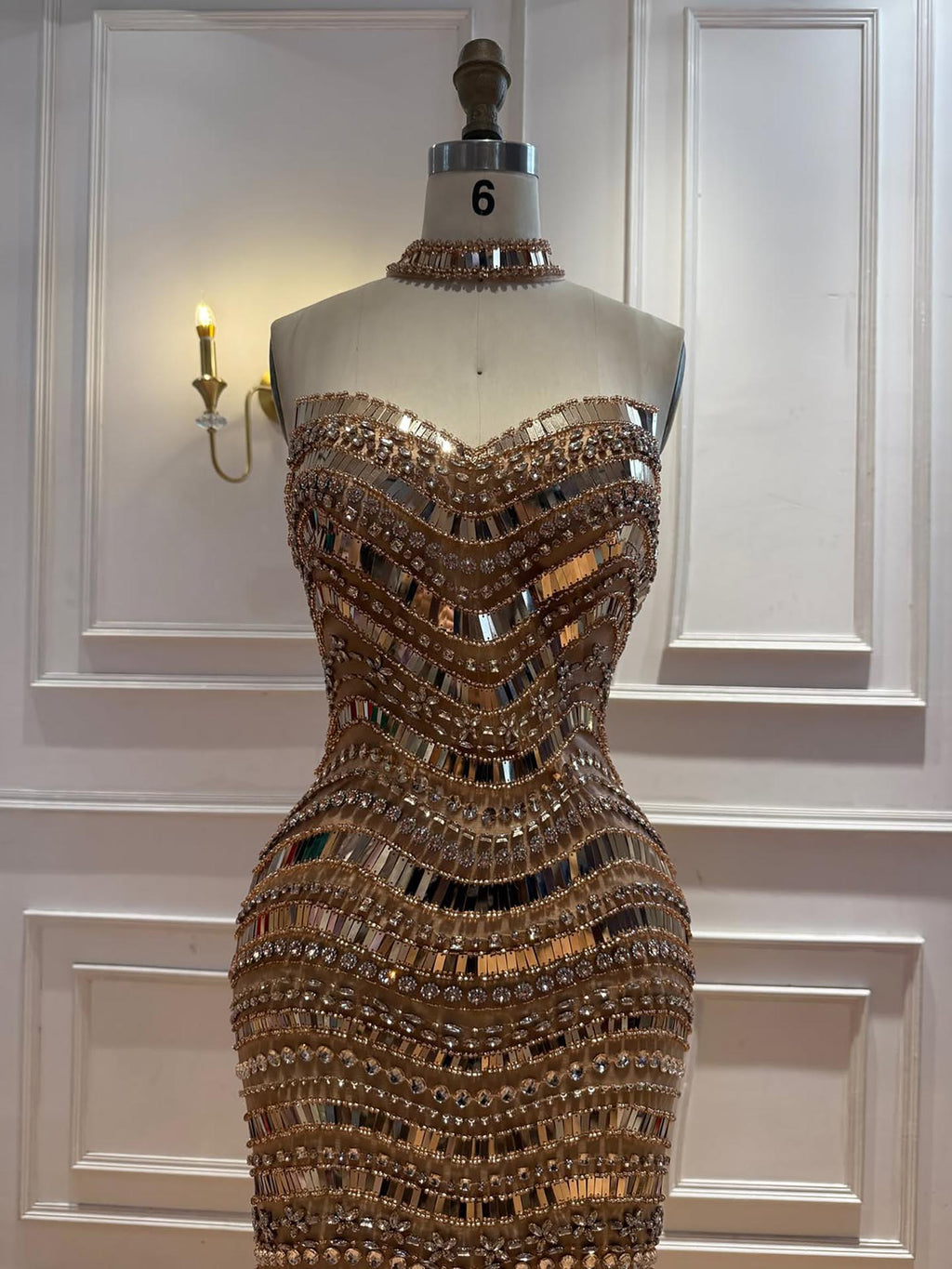 Kosovo Luxury Diamonds Full Beaded Mermaid Evening Dress Strapless Women Red Carpet Gown CLA73449