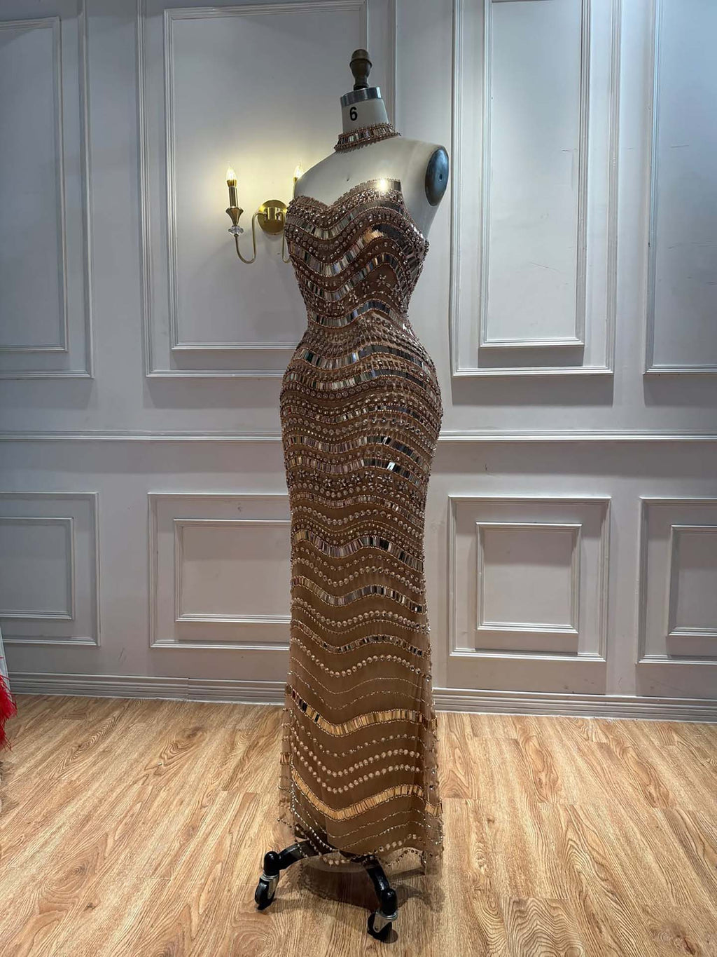 Kosovo Luxury Diamonds Full Beaded Mermaid Evening Dress Strapless Women Red Carpet Gown CLA73449