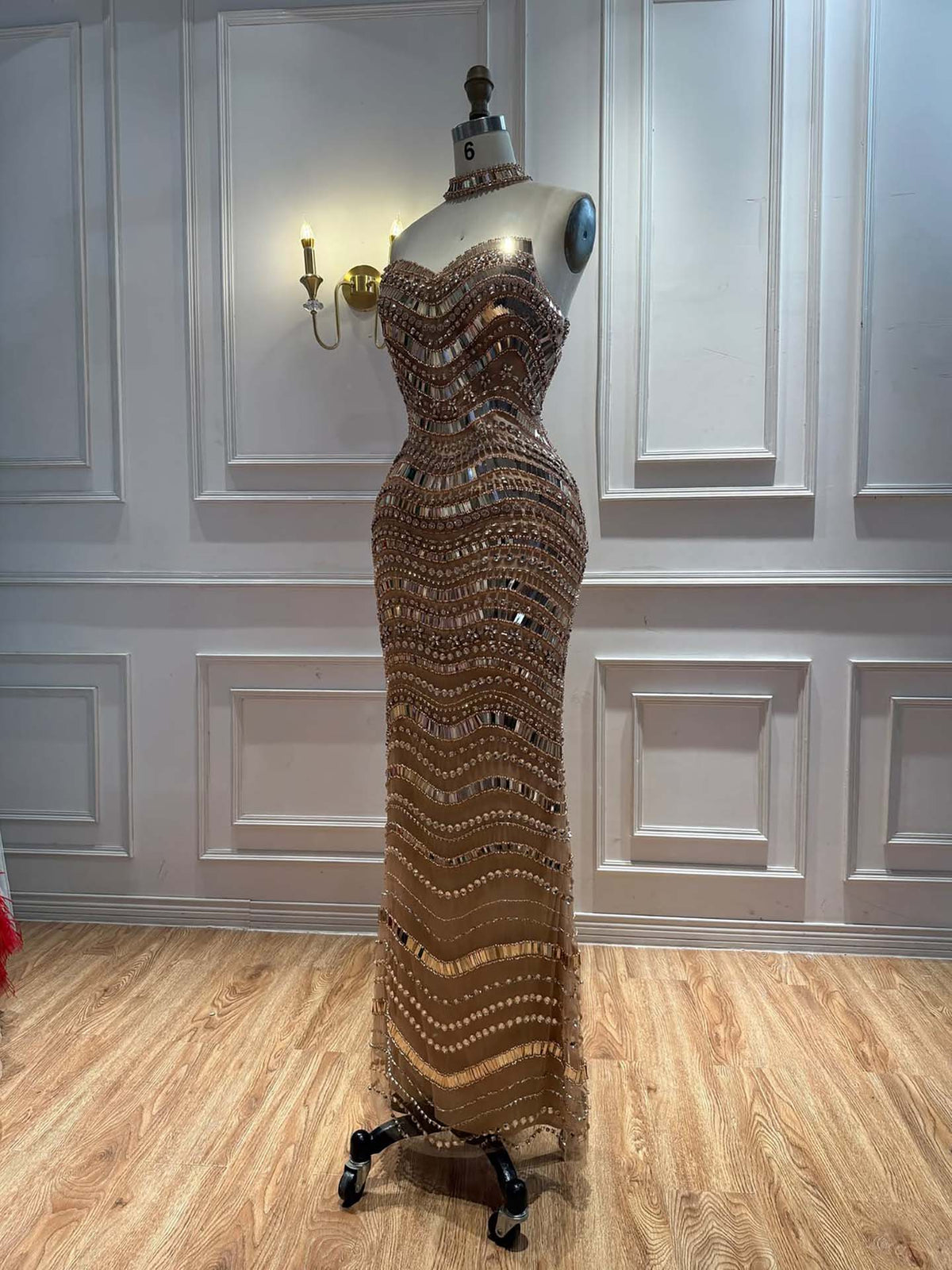 Kosovo Luxury Diamonds Full Beaded Mermaid Evening Dress Strapless Women Red Carpet Gown CLA73449