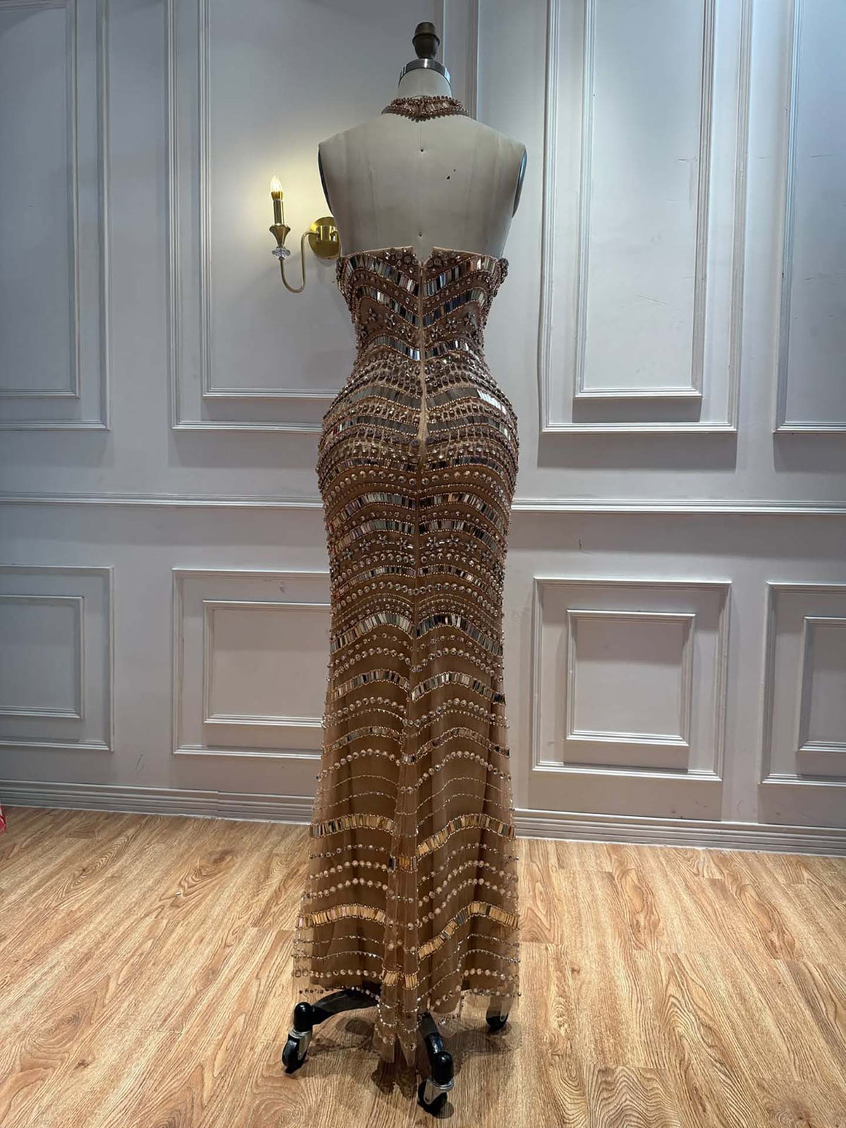 Kosovo Luxury Diamonds Full Beaded Mermaid Evening Dress Strapless Women Red Carpet Gown CLA73449