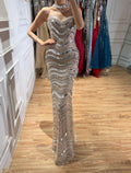 Kosovo Luxury Diamonds Full Beaded Mermaid Evening Dress Strapless Women Red Carpet Gown CLA73449