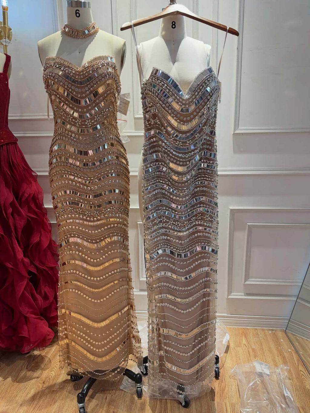Kosovo Luxury Diamonds Full Beaded Mermaid Evening Dress Strapless Women Red Carpet Gown CLA73449
