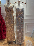 Kosovo Luxury Diamonds Full Beaded Mermaid Evening Dress Strapless Women Red Carpet Gown CLA73449