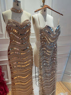 Kosovo Luxury Diamonds Full Beaded Mermaid Evening Dress Strapless Women Red Carpet Gown CLA73449